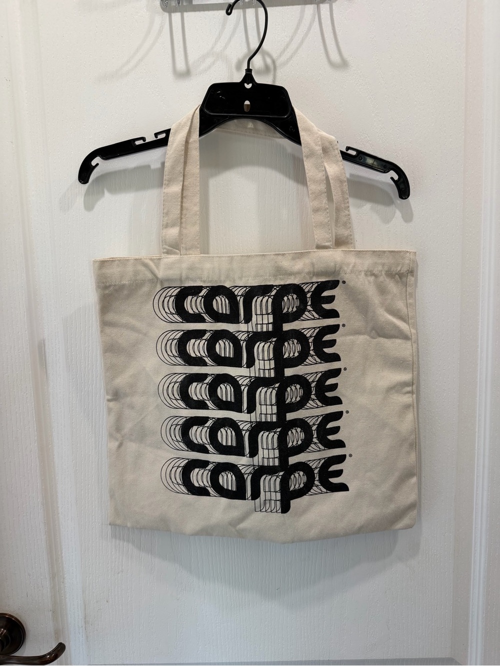 Canvas Tote Bag with Black Graphic Print - Cream Carpe!